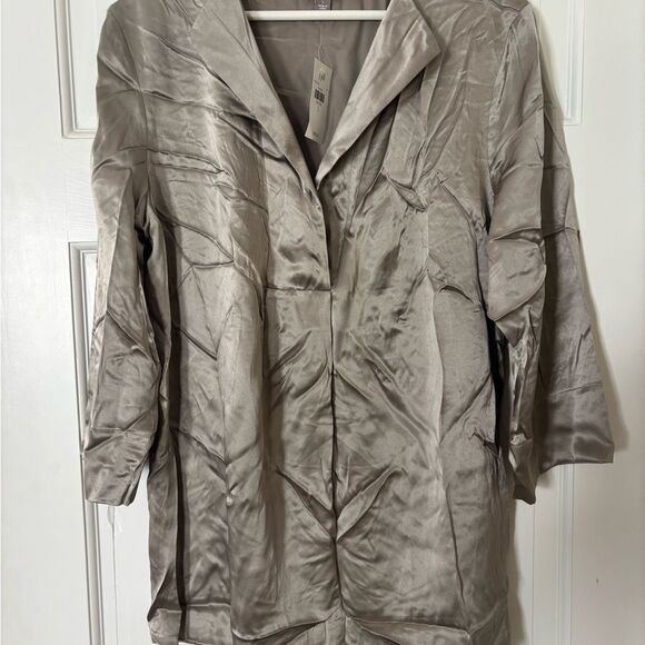 J. Jill Silver 100% Silk tunic in oyster silver 3/4 sleeves NWT - Picture 1 of 4